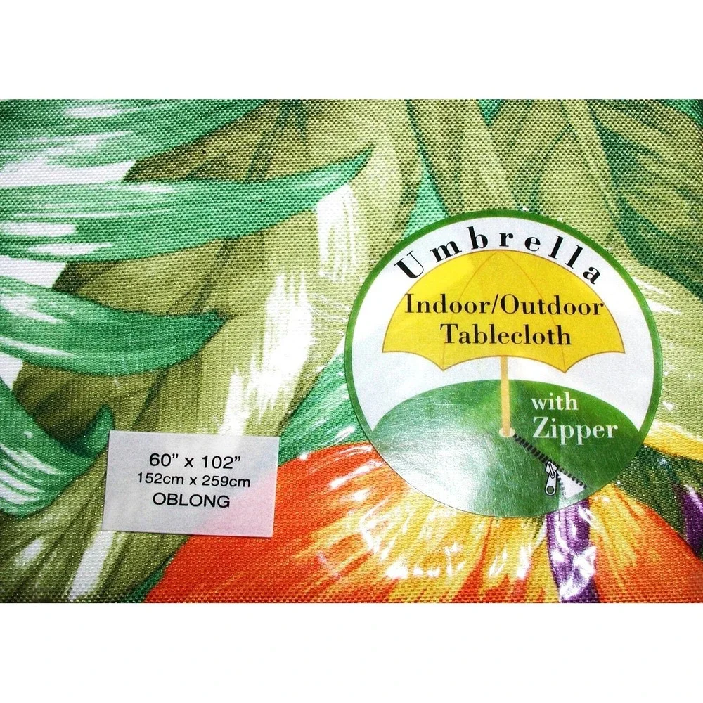 TROPICAL FLORAL Oblong 60x102 Patio Umbrella Table Zip-On Tablecloth 70s 80s NOS